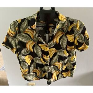 Forever 21 Black Banana Palm leaf crop top blouse size medium